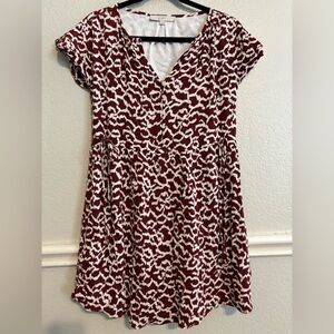 Loft Women’s maroon and white v-neck knee-length dress size XS